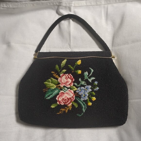 ❤️1950s VOGUEMONT Micro Beaded Floral Petit Point Evening Bag Purse - Pristine - Picture 1 of 9